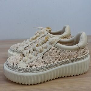 Dolce Vita Oatmilk Raffia Platform Sneakers 6 Boho Cottagecore Floral Rope Laces